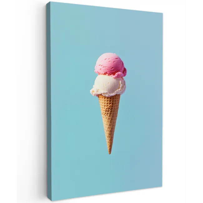 Bolletjes - Schepijs - Hoorntje - Blauw Tuinposter op houten frame 2 cm dik klein -3d