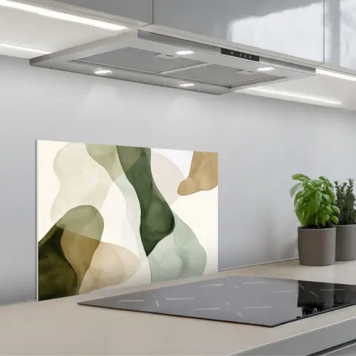 Japandi - Abstract - Groen keuken achterwand spatscherm klein -3d_schuin