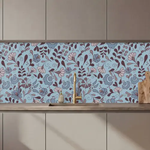 Patroon - Bloem - Grijs - Blauw keuken achterwand 2 middel 871 zz_3dshopping