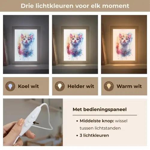 Kat - Portret - Kleuren - Verf - Wit Light Box met kabel klein -USP_lichtkleurNL