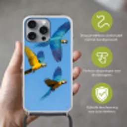 Papagaai - Vliegen - Blauw - Geel Hoesje iPhone 16 Pro Max met koord klein -sfeer2_NL