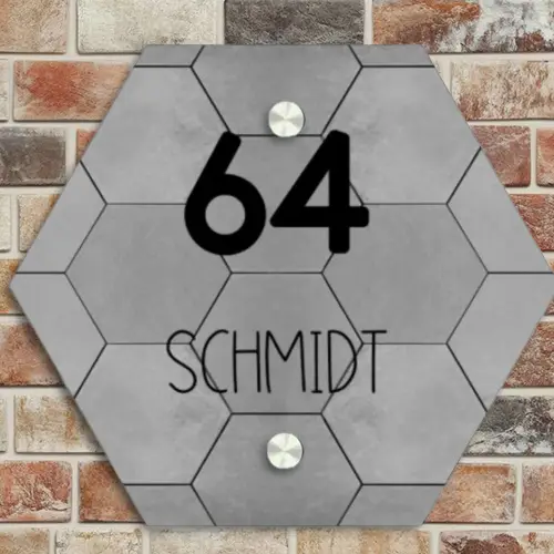Grijze tegels - Modern Naambord Hexagon klein -sfeer2