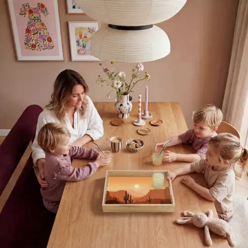 Landschap - Woestijn - Cactussen - Zon Dienblad Rechthoek middel -sfeer4