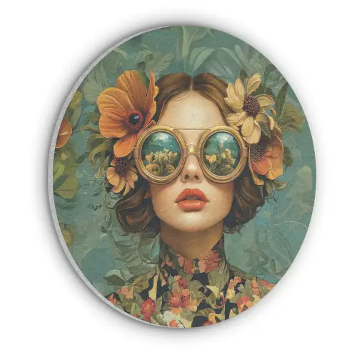 Vrouw - Bloemen - Vlinders - Natuur - Vintage Akoestische PET Vilt - Rond klein -3d