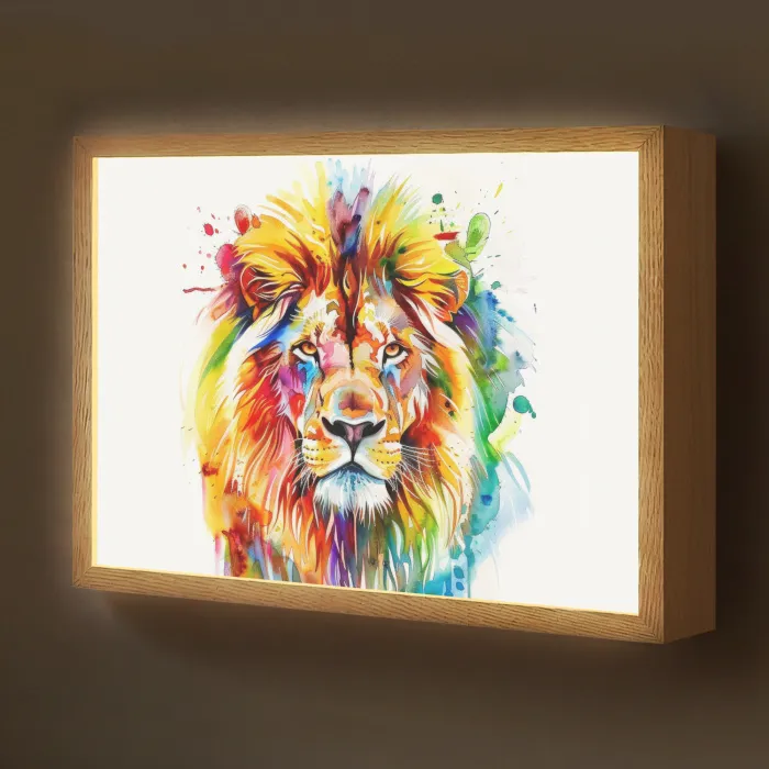 Leeuw - Verf - Kleurrijk - Wit - Dier Light Box met batterij (Wandlamp kind) middel -z3d_website