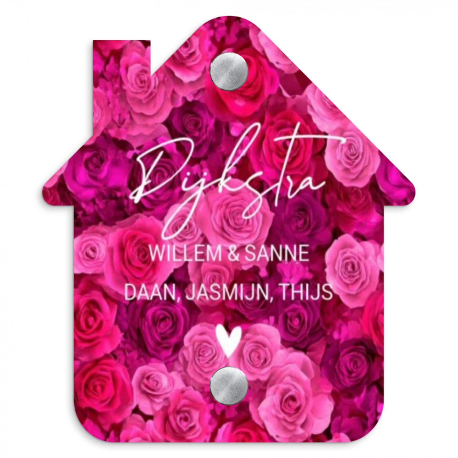Roze rozen - Sierlijk Naambord Huisje klein -3d