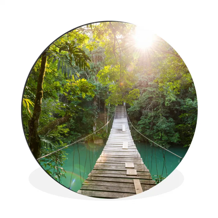 Jungle - Water - Brug - Natuur - Planten Wandcirkel aluminium klein -3d