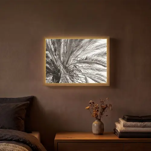 Palmboom - Tropisch - Zwart - Wit Light Box met batterij (Wandlamp) middel -sfeer4