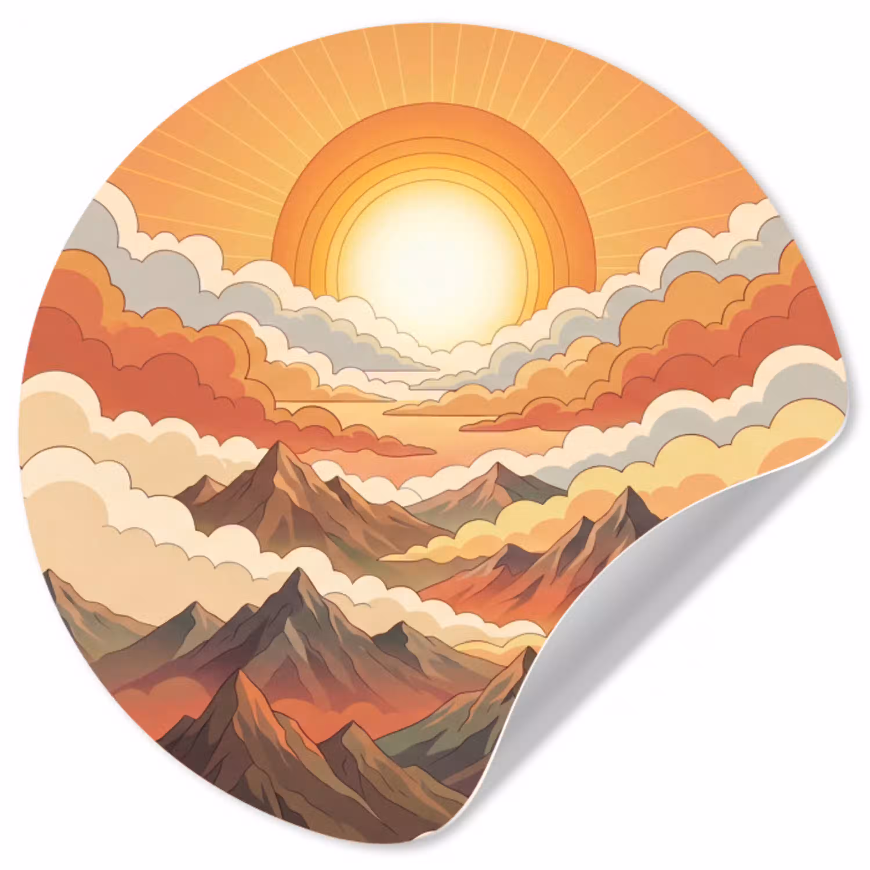 Bergen - Wolken - Natuur - Zonsopgang - Oranje Wandcirkel behangsticker klein -3d