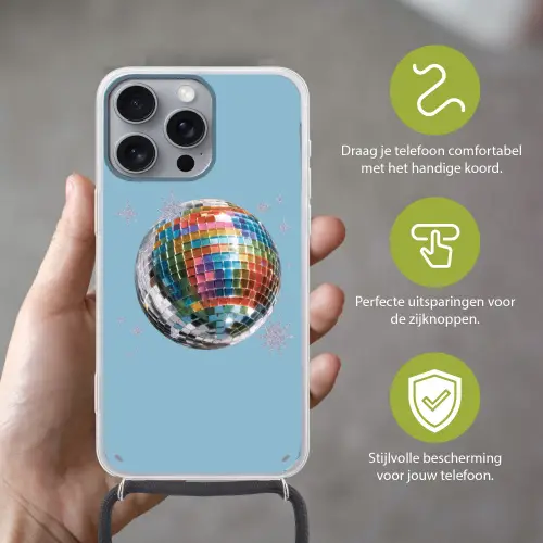 Discobal - Glinsterende sterren - Regenboog Hoesje iPhone 16 Pro Max met koord klein -sfeer2_NL