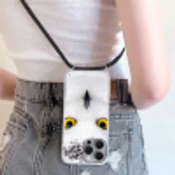 Sneeuwuil - Portret - Geel Hoesje iPhone 16 Pro Max met koord klein -sfeer5