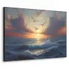 Meeuwen - Zonsondergang - Zee - Wolken Textielframe - compleet frame klein -3d