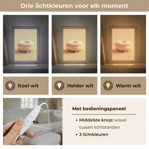 Donut - Romig - Poedersuiker - Beige Light Box met kabel (Tafellamp) klein -USP_lichtkleurNL