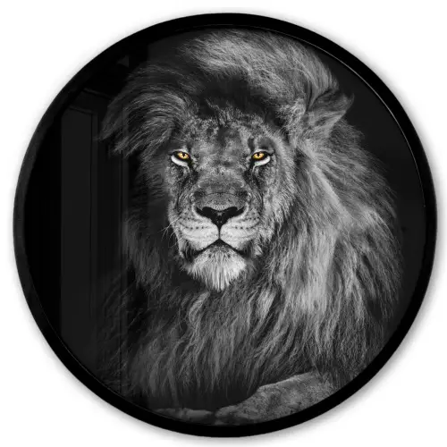 Leeuw - Ogen - Oranje - Zwart wit - Dieren - Portret Fotolijst rond zonder passe partout klein -3d