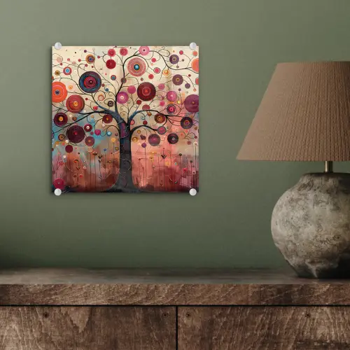 Levensboom - Bloemen - Roze - Hippie - Kunst plexiglas 5mm klein -sfeer3