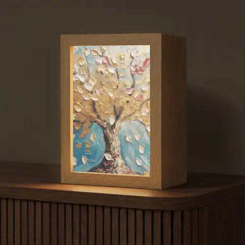 Boom - Blauw - Goud - Abstract - Modern Light Box met kabel (Tafellamp) klein -z3d_website