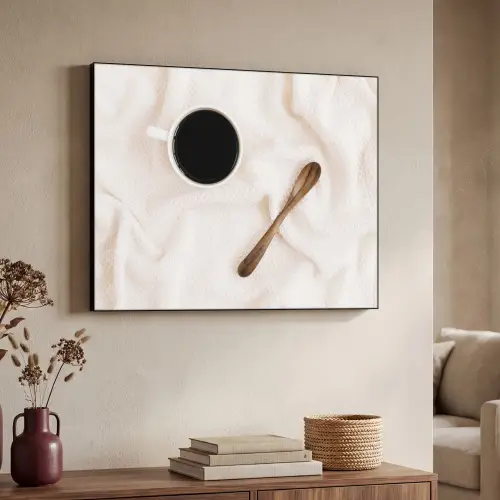 Koffie - Lepel - Mok Textielframe zwart klein -sfeer3