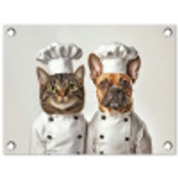 Kat - Hond - Kokskleding tuinposter los doek klein -3d