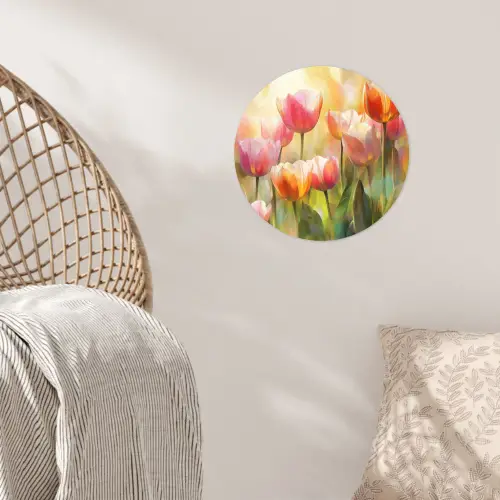 Tulpen - Sprookjesachtig - Kleurrijk Wandcirkel behangsticker klein -sfeer4