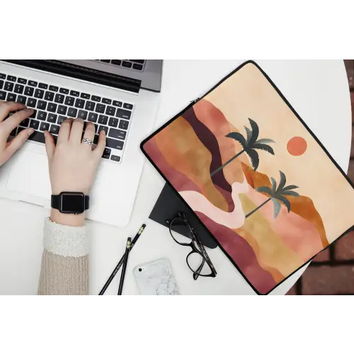 Heuvels - Palmbomen - Abstract laptophoes neopreen klein -bureau