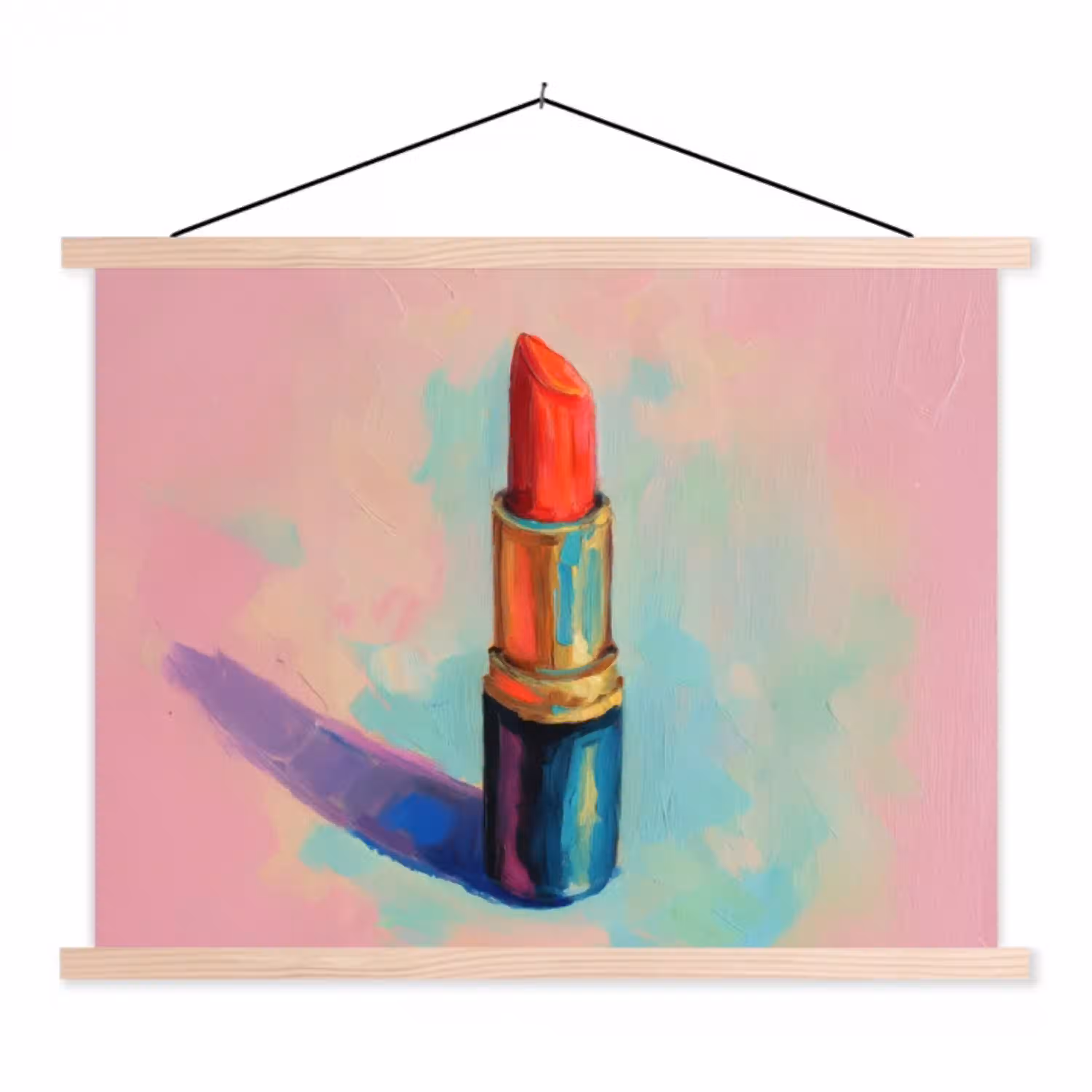 Lippenstift - Rood - Penseelstreken textielposter latten blank klein -3d