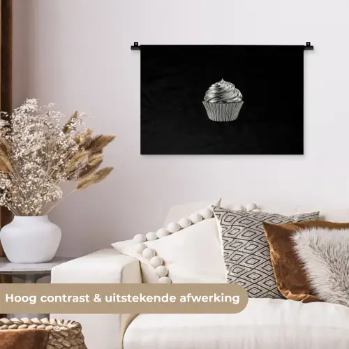Cupcake - Luxueus - Zilver Wandkleed katoen klein -sfeer1