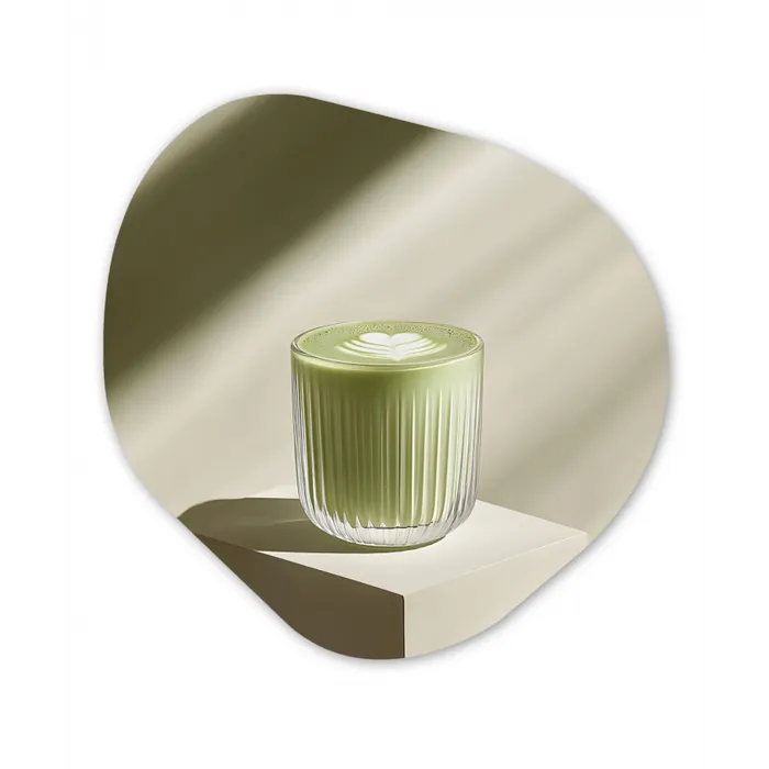 Matcha - Glas - Groen - Minimalistisch Wandcirkel Organisch Aluminium middel -3d
