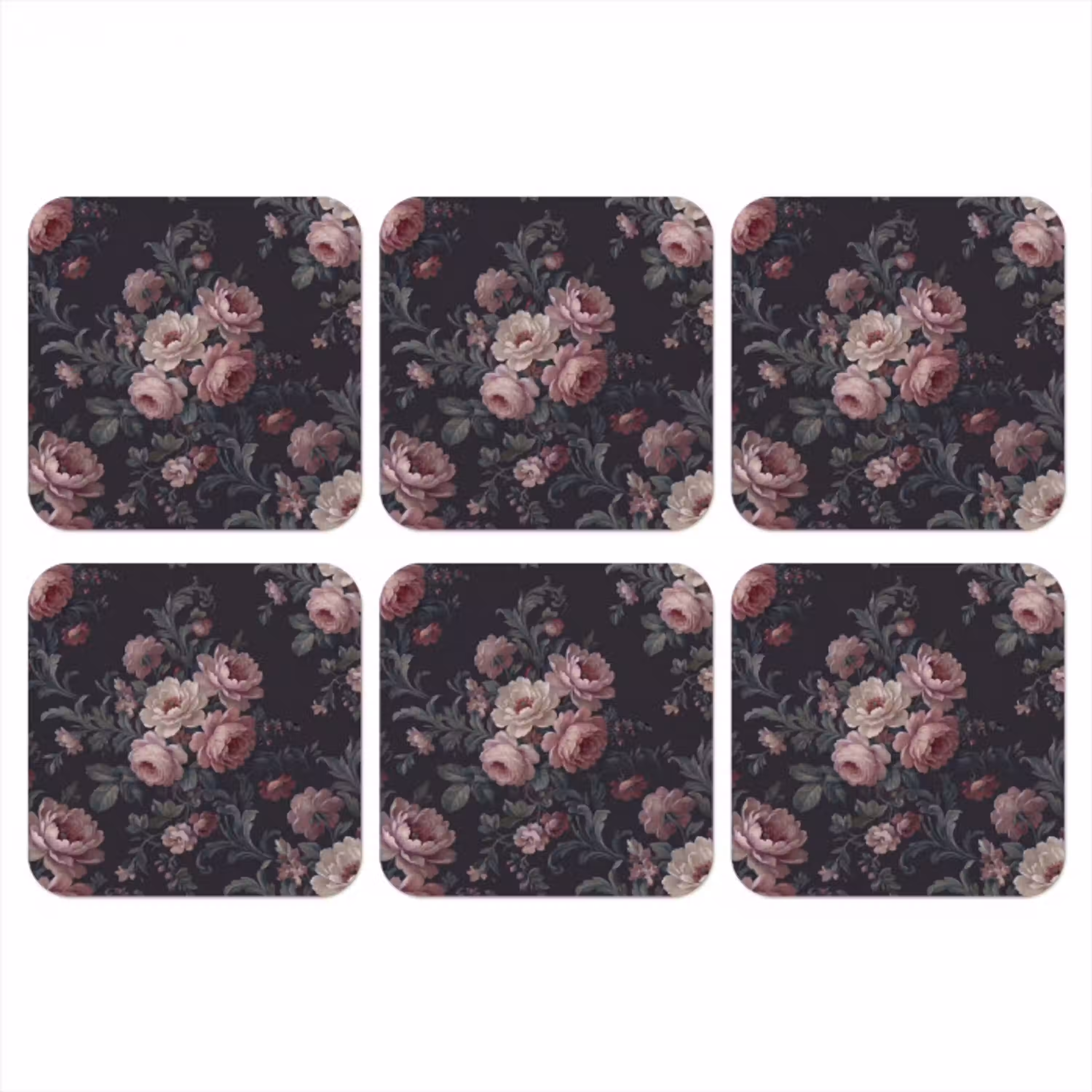 Bloemen - Patroon - Sierlijk - Roze - Donker onderzetter kurk middel -3d