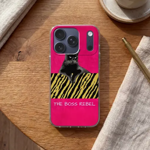 Kat - Baas - Roze - Tijgerprint Telefoonhoesje iPhone 17 Pro klein -sfeer1