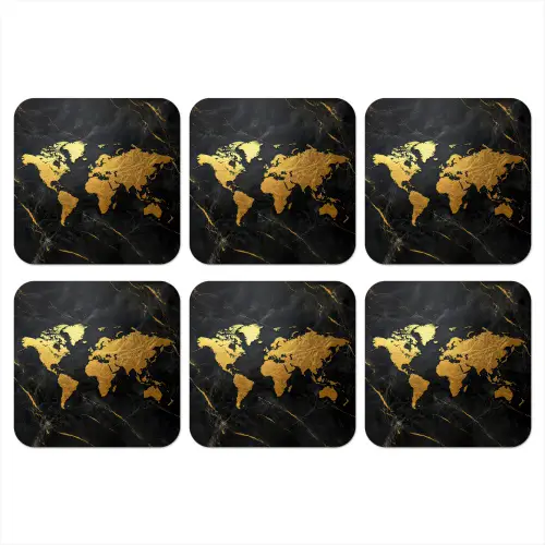 Wereldkaart - Goud - Marmer onderzetter kurk middel -3d