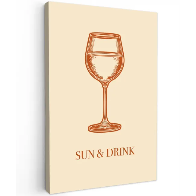 Wijn - Zomer - Quote - Oranje Tuinposter op houten frame 2 cm dik klein -3d