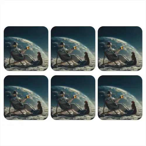 Astronaut - Kat - Glas - Stoel onderzetter kurk middel -3d