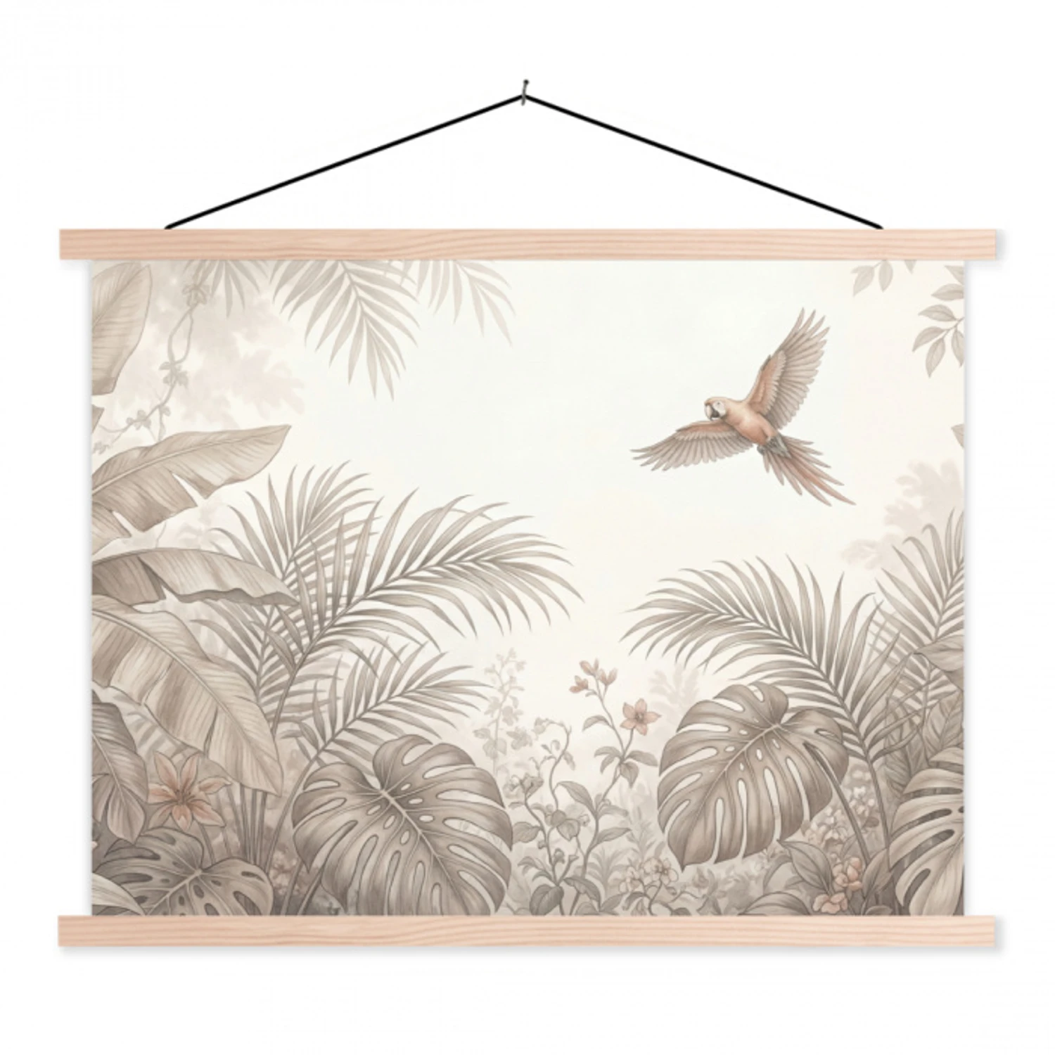Papagaai - Jungle - Tropisch textielposter latten blank klein -3d