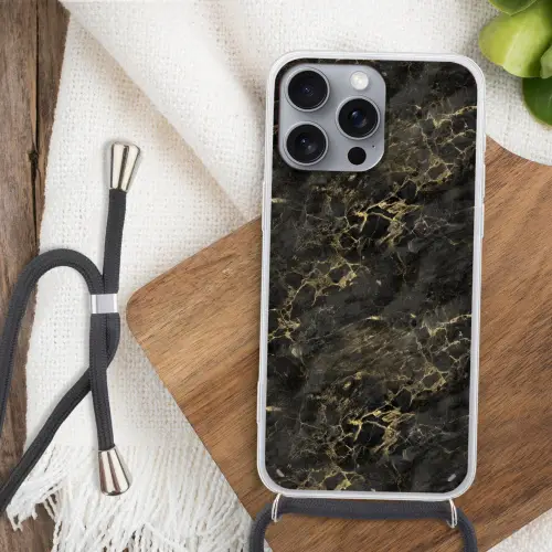 Zwart - Marmer - Goud - Nerf Hoesje iPhone 16 Pro Max met koord klein 804 -sfeer4
