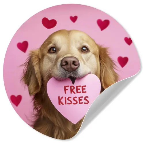 Hond - Kiss- Valentijn - Hartjes Wandcirkel behangsticker klein -3d