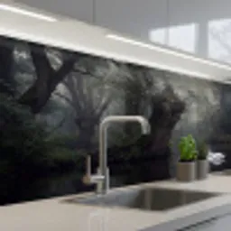 Zwanen - Rivier - Bos keuken achterwand 2 middel -3d_schuin