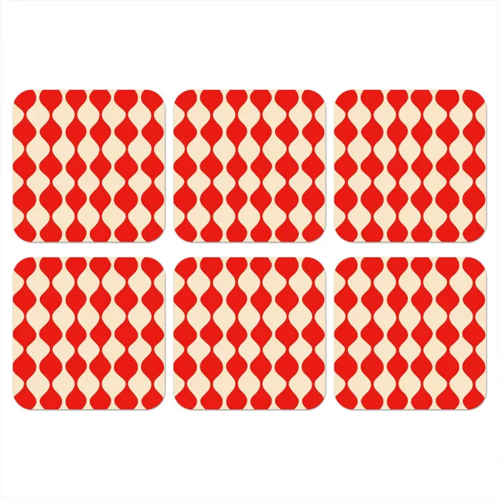 Golvend patroon - Retro - Rood - Beige onderzetter kurk middel 366 -3d