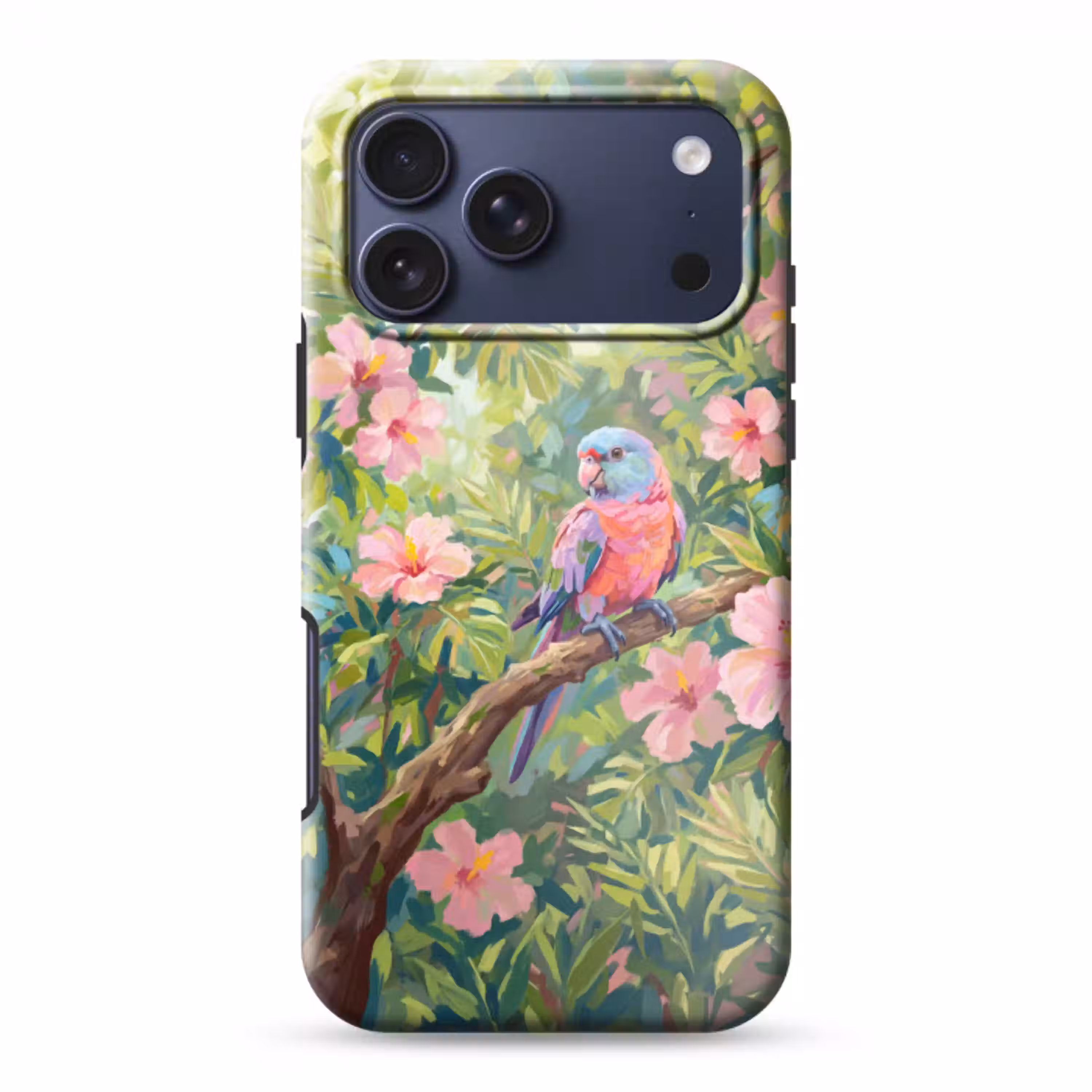 Papagaai - Hibiscusbloemen - Kleurrijk Toughcase MagSafe Apple iPhone 17 Pro Max klein -3d