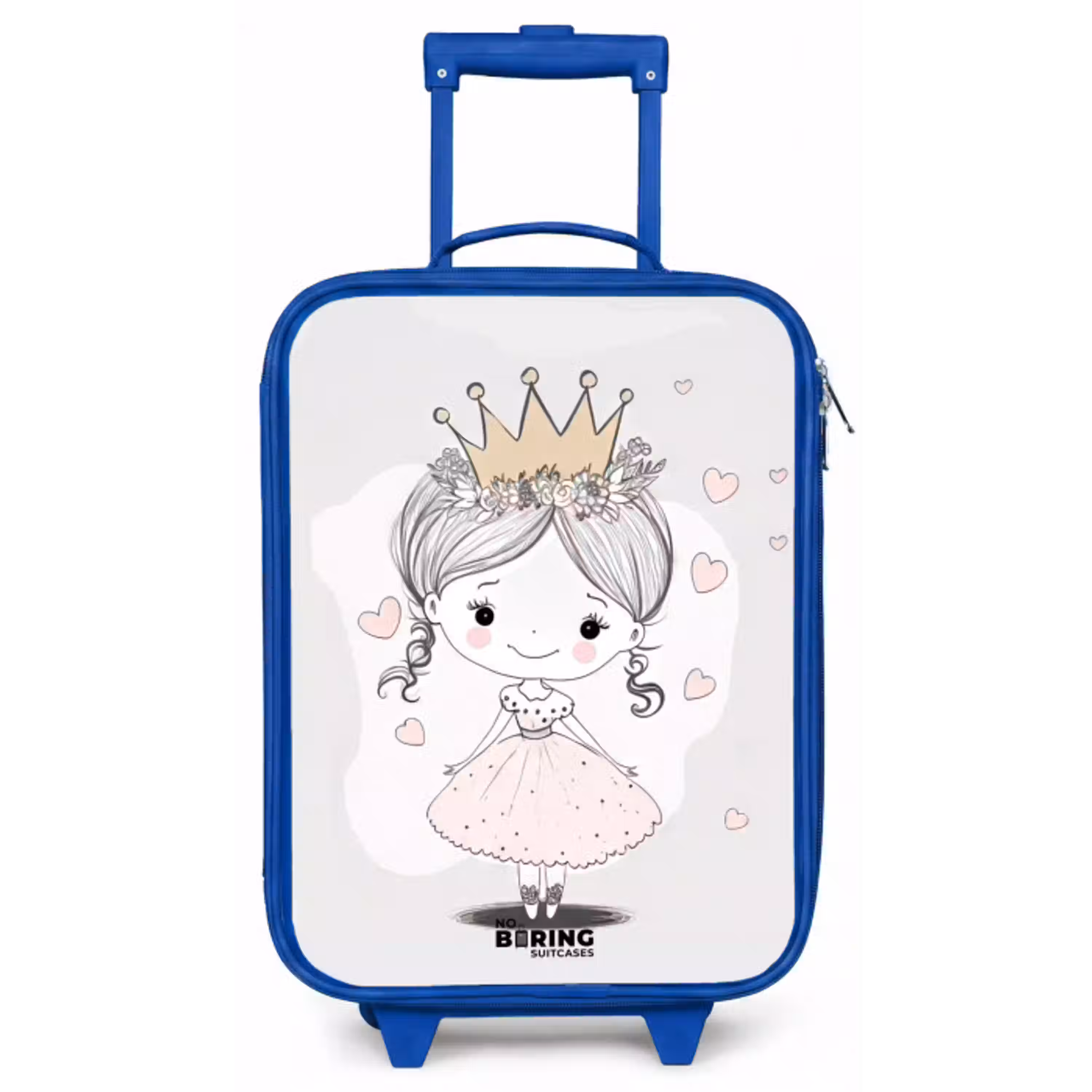 Prinses met kroon en roze hartjes Kinderkoffer - Blauw klein -zz3dotto