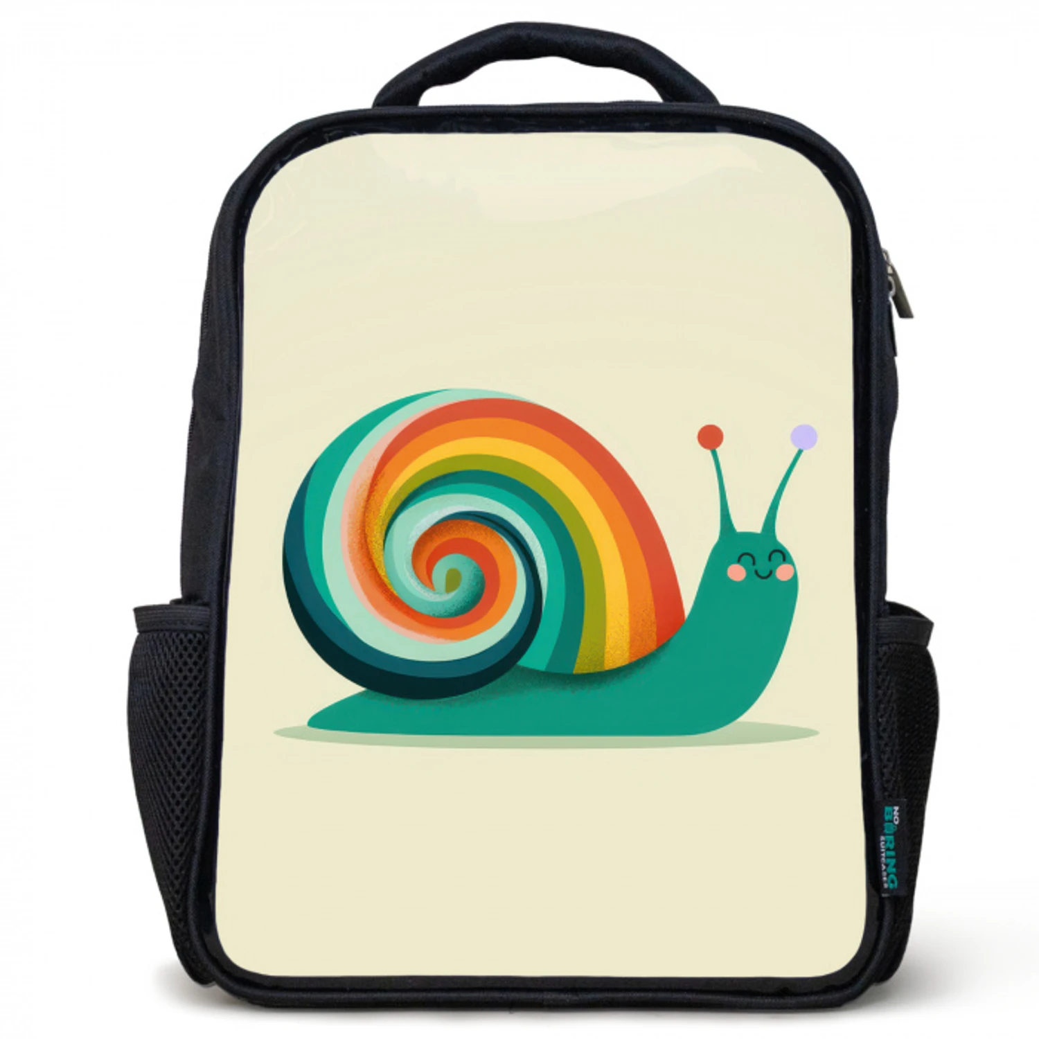 Slak - Regenboogschild - Groen Rugzak - Zwart middel -3d