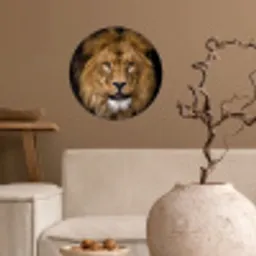 Leeuw - Portret - Zwart - Dieren Wandcirkel behangsticker klein -sfeer1