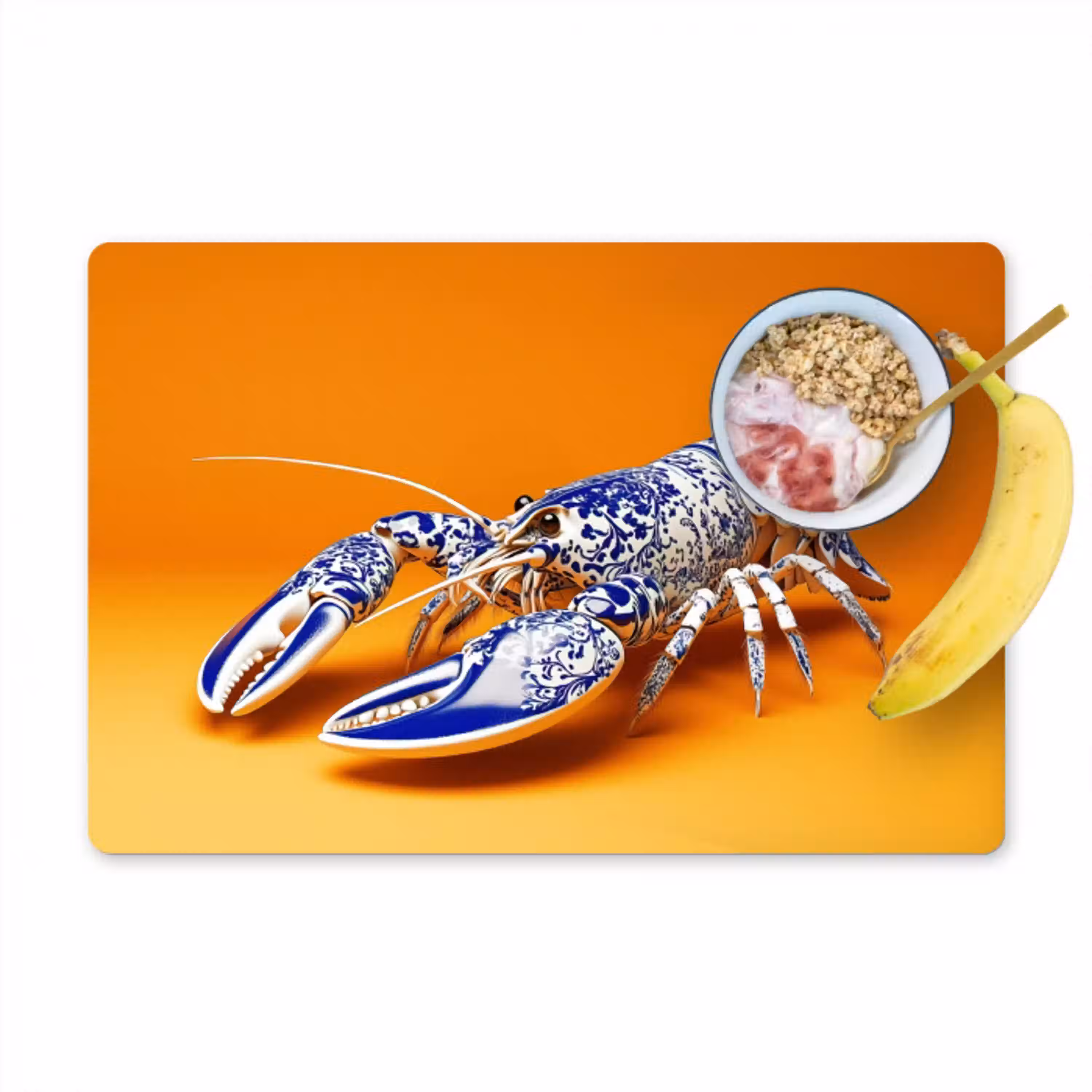 Kreeft - Delftsblauw - Schild - Stoer - Oranje Placemat vinyl groot -zzzproduct_Kitchenyeah-website