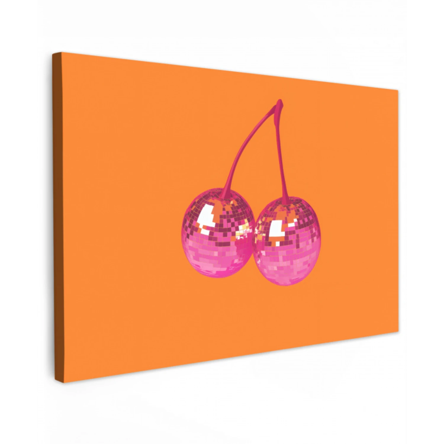 Discoballen - Kers - Spiegels - Roze Tuinposter op houten frame 2 cm dik klein -3d