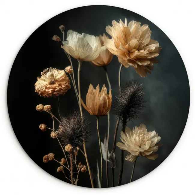 Muurcirkel glas - Boeket - Bloemen - Licht - Zwart