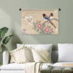Bloemen - Vogels - Bloemen Wandkleed katoen klein -sfeer7