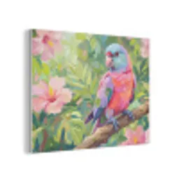 Papagaai - Hibiscusbloemen - Kleurrijk PET vilt klein -3d