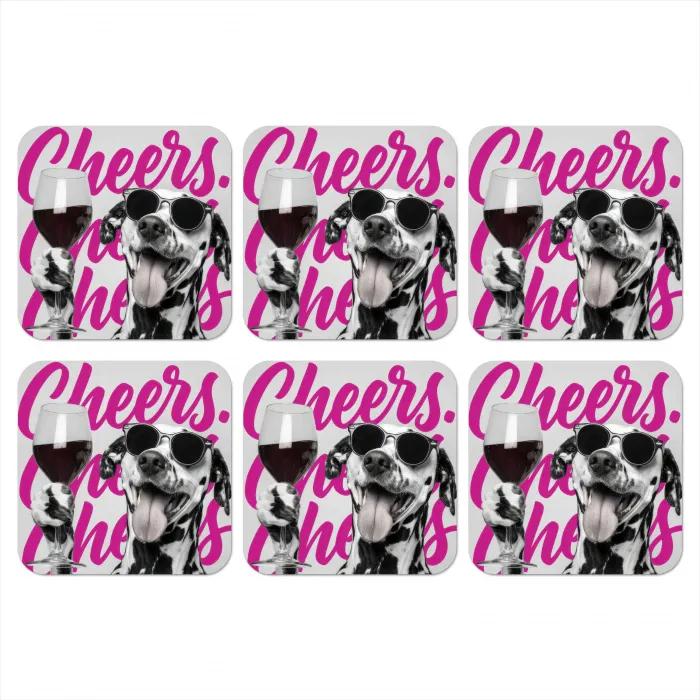 Cheers - Hond - Roze - Wijn onderzetter kurk middel -3d