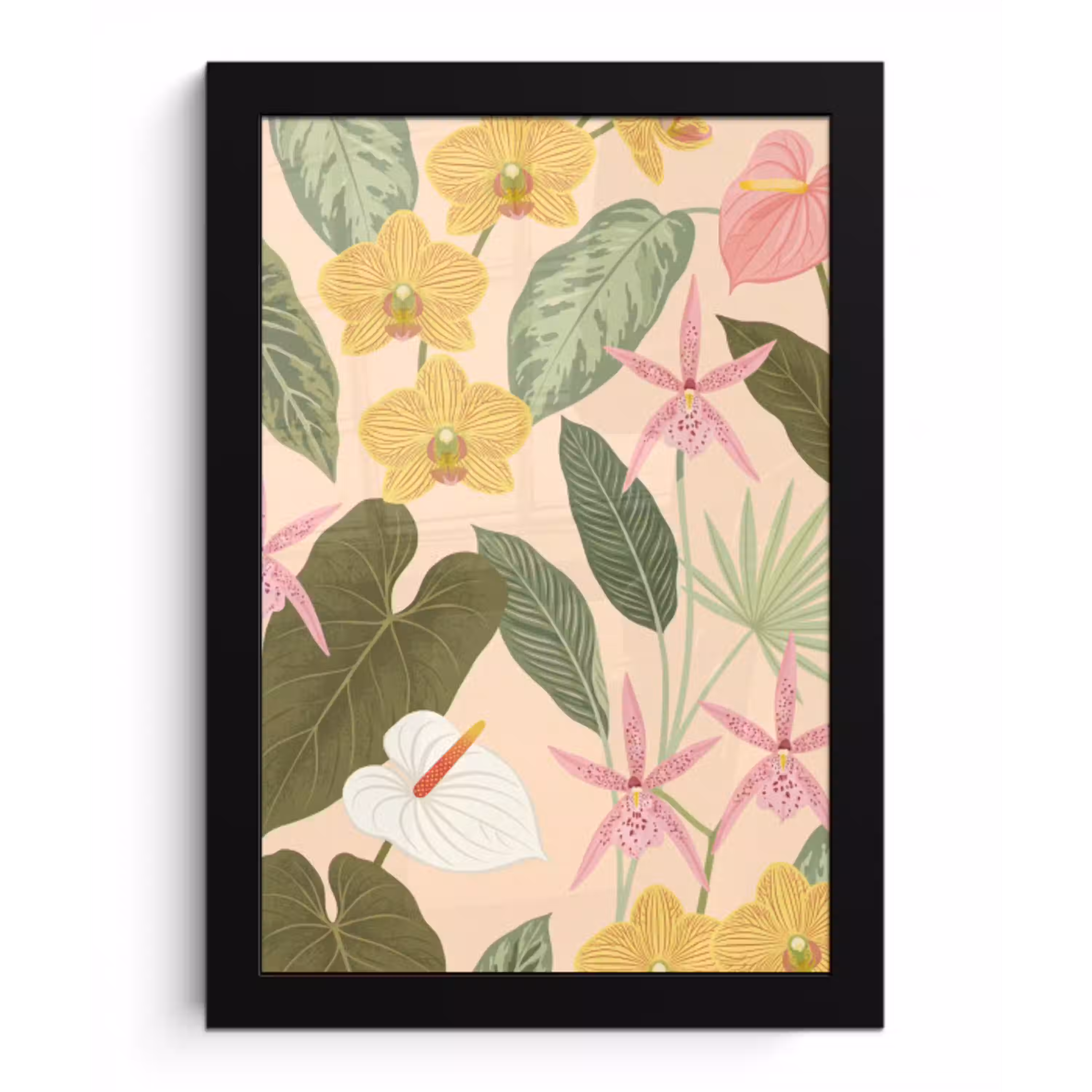 Patroon - Bloemen - Kleurrijk fotolijst zwart zonder passe partout klein -3d