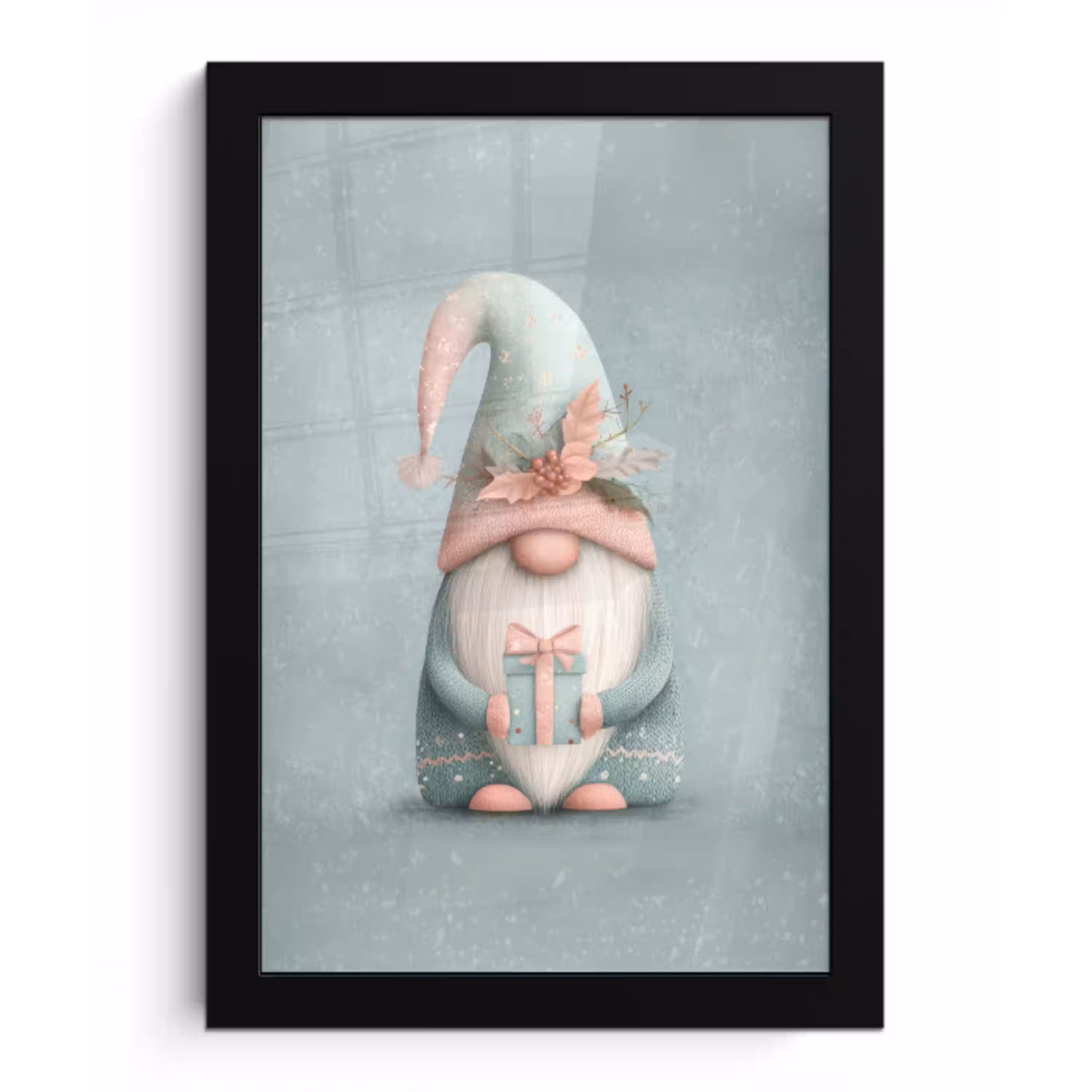 Kerstgnome - Cadeau - Groen fotolijst zwart zonder passe partout klein -3d