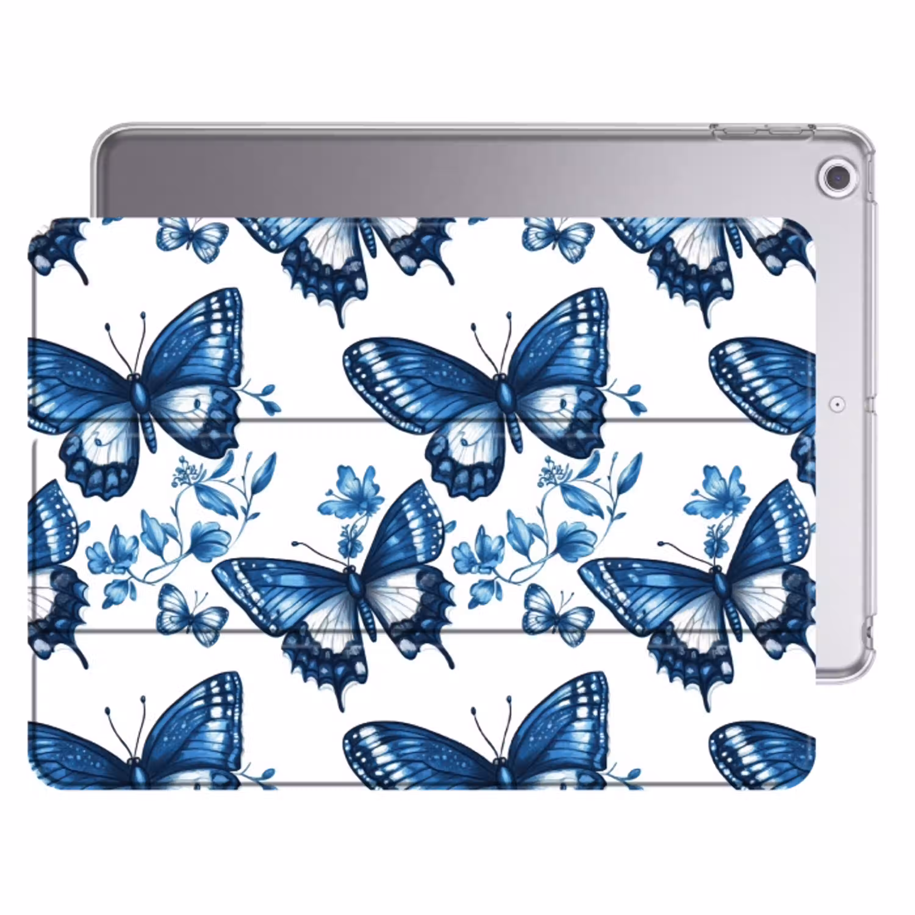 Blauw - Vlinders - Bloemen - Wit Apple iPad 2017 middel 1172 -threedimensional_3d_global